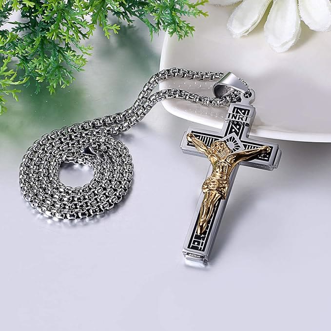Titanium Jesus Crucifix Necklace