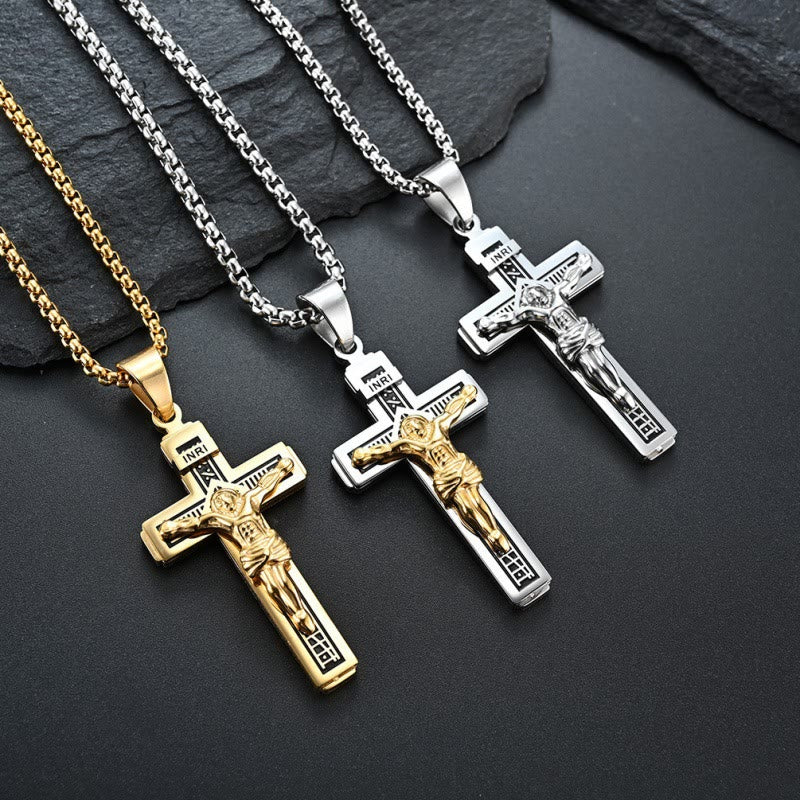 Titanium Jesus Crucifix Necklace