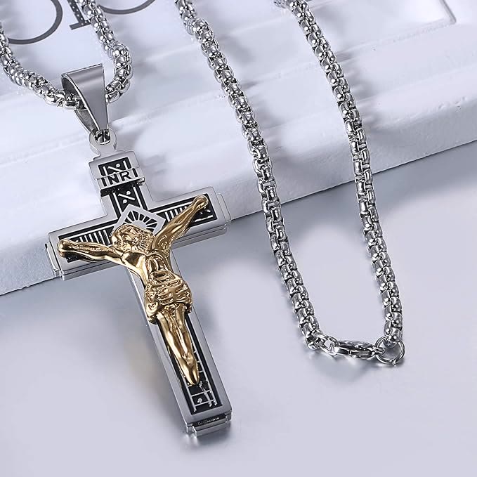 Titanium Jesus Crucifix Necklace