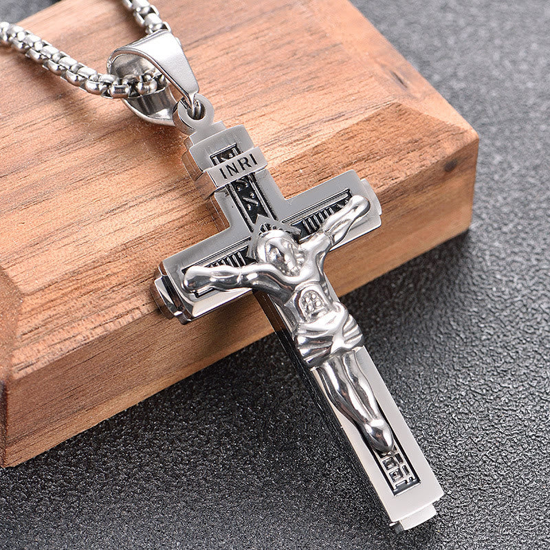 Titanium Jesus Crucifix Necklace