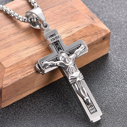 Titanium Jesus Crucifix Necklace