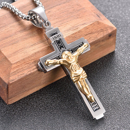 Titanium Jesus Crucifix Necklace