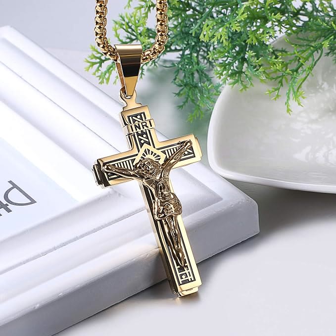 Titanium Jesus Crucifix Necklace