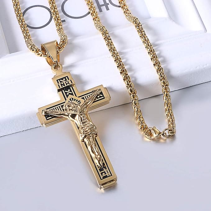Titanium Jesus Crucifix Necklace