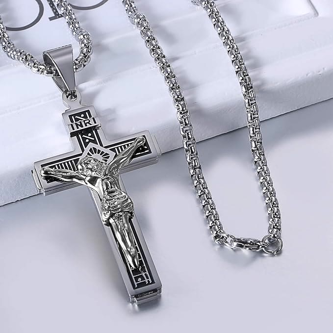 Titanium Jesus Crucifix Necklace