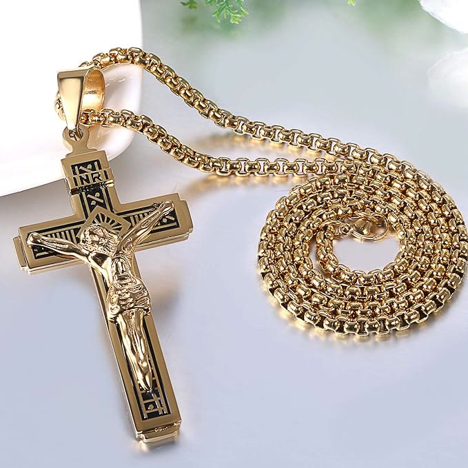 Titanium Jesus Crucifix Necklace