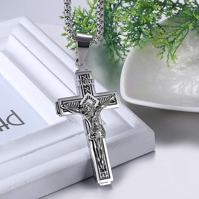 Titanium Jesus Crucifix Necklace