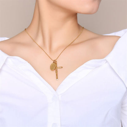 Virgin Mary & Crucifix Titanium Necklace