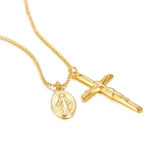 Virgin Mary & Crucifix Titanium Necklace