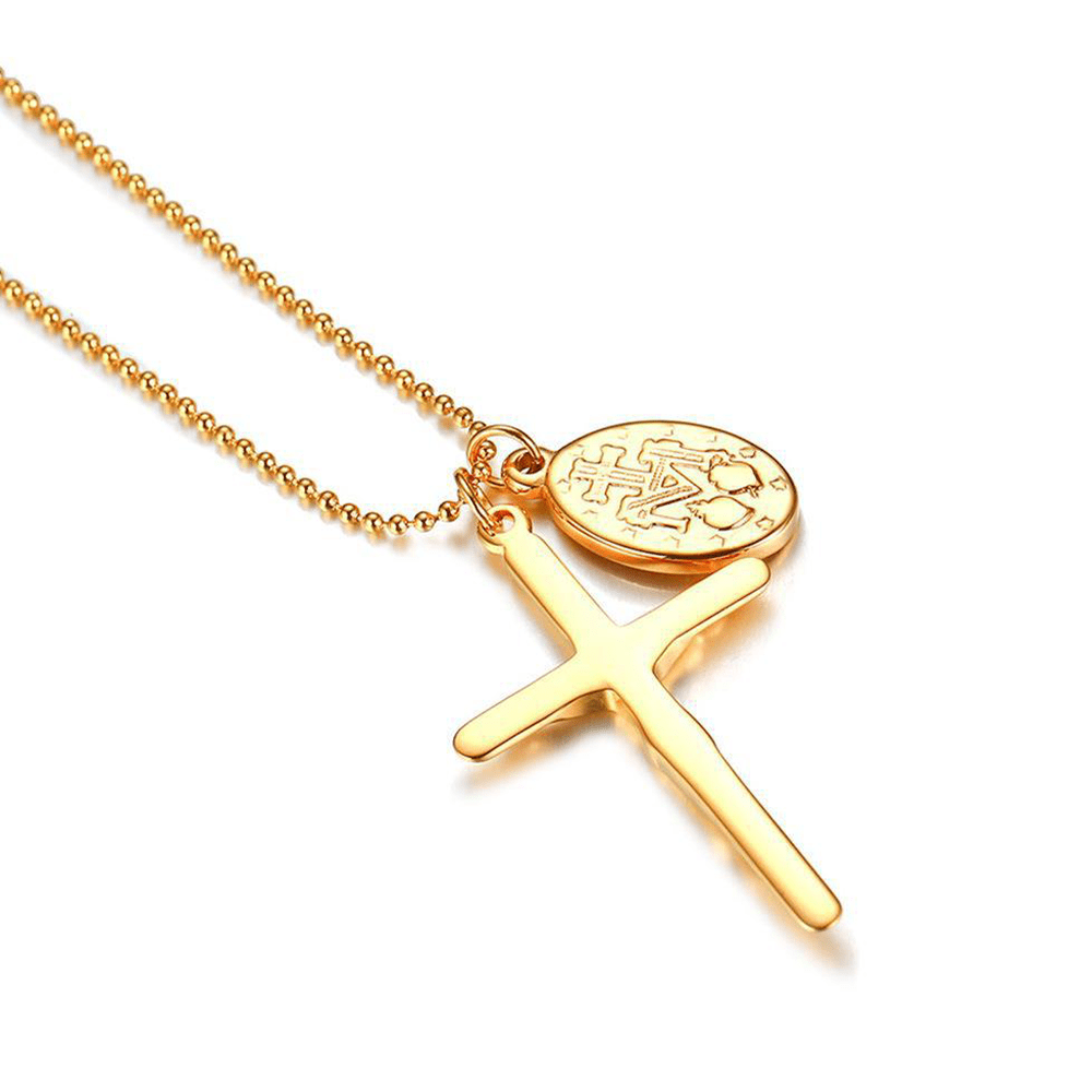 Virgin Mary & Crucifix Titanium Necklace