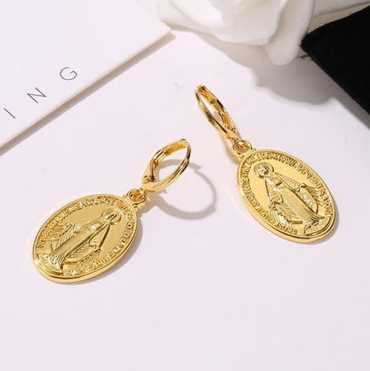 Miraculous Mary Religious Earrings with Medals