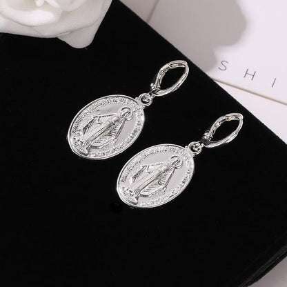 Miraculous Mary Religious Earrings with Medals