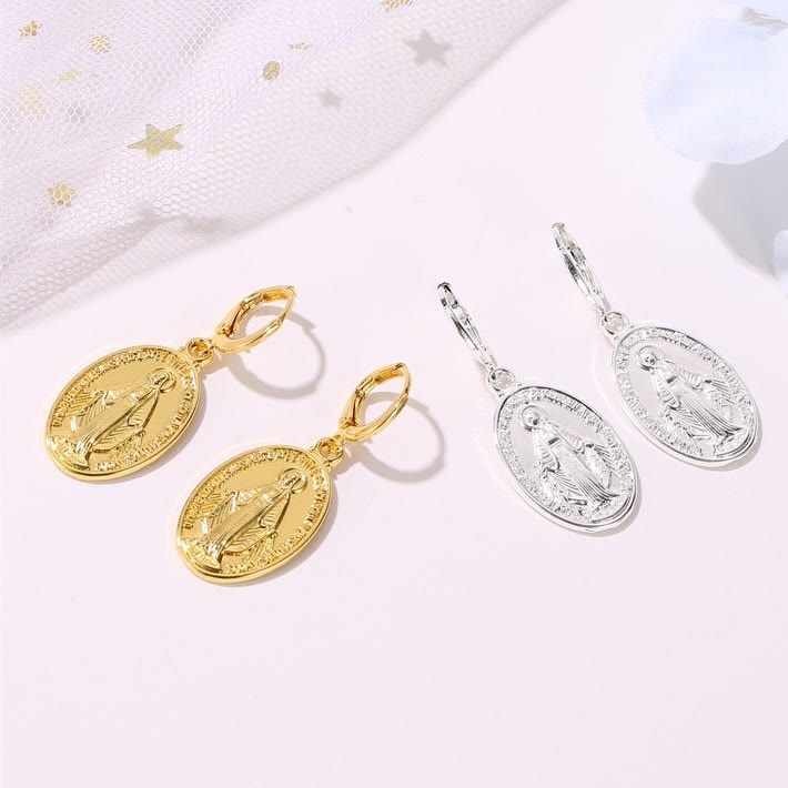 Miraculous Mary Religious Earrings with Medals