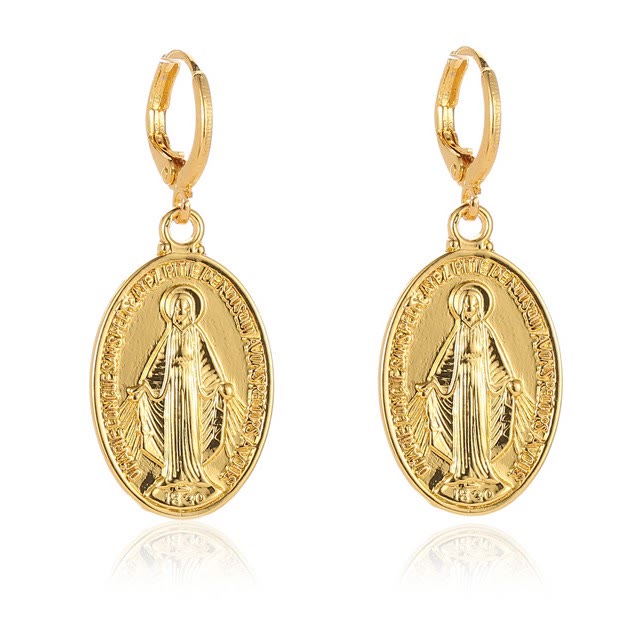 Miraculous Mary Religious Earrings with Medals