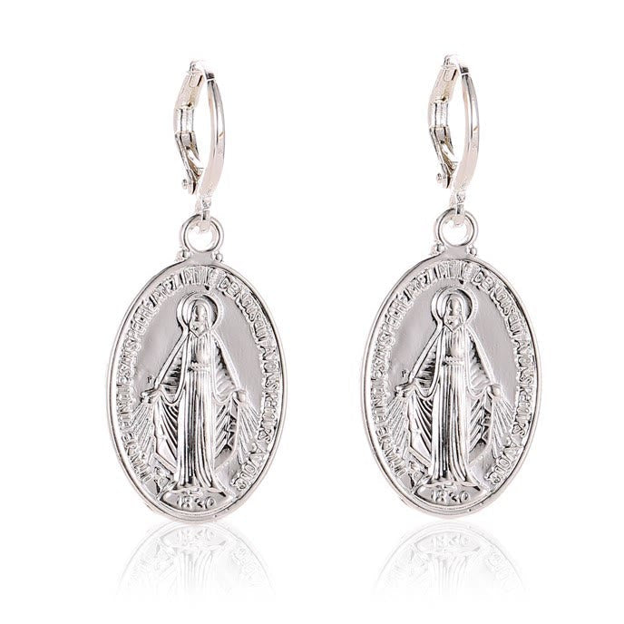 Miraculous Mary Religious Earrings with Medals