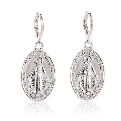 Miraculous Mary Religious Earrings with Medals
