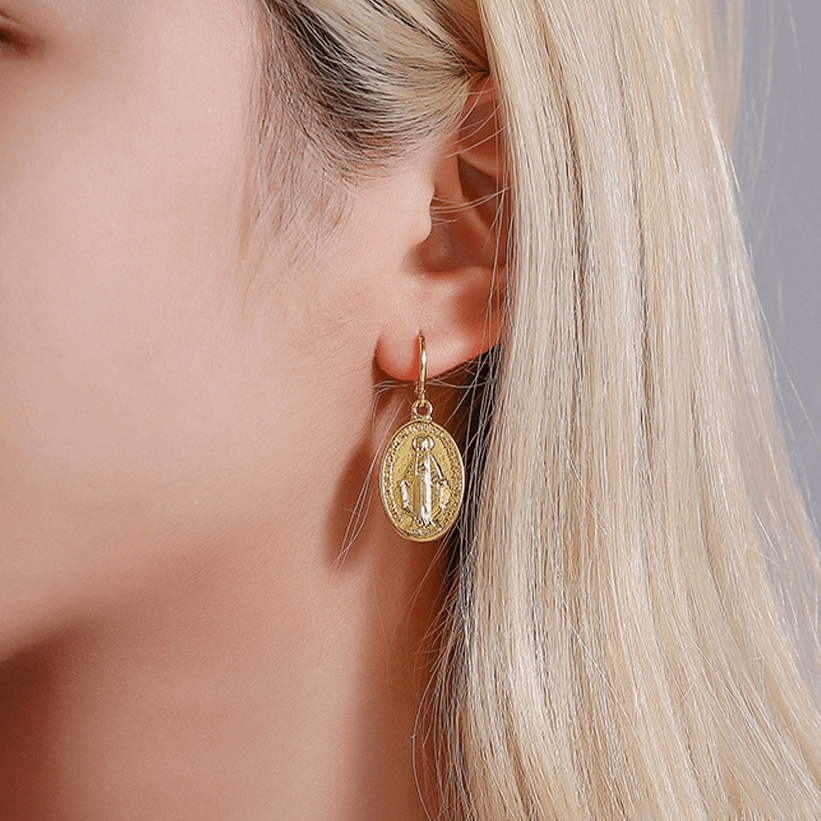 Miraculous Mary Religious Earrings with Medals