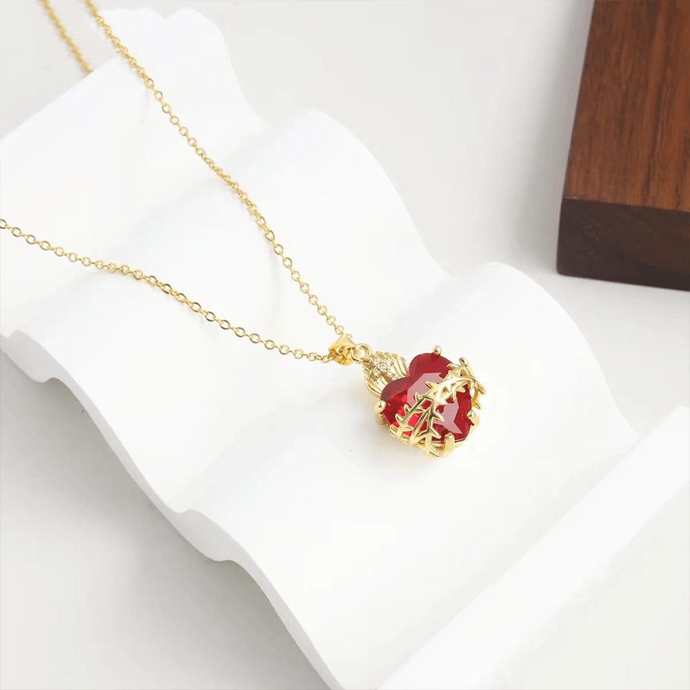 Red Gemstone Sacred Heart Necklace