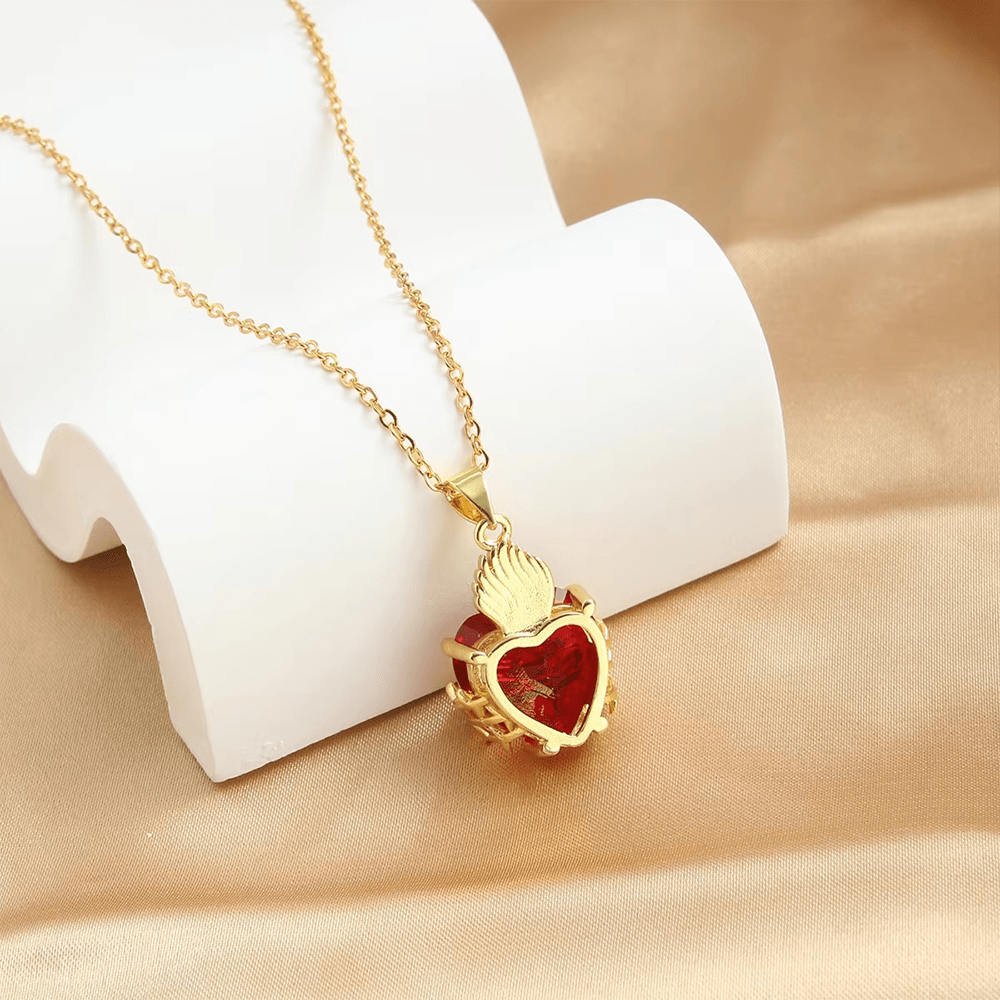 Red Gemstone Sacred Heart Necklace