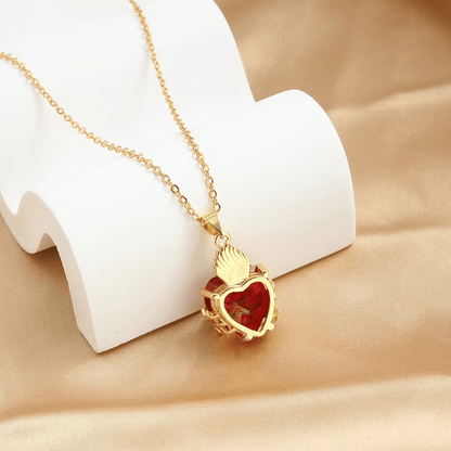 Red Gemstone Sacred Heart Necklace