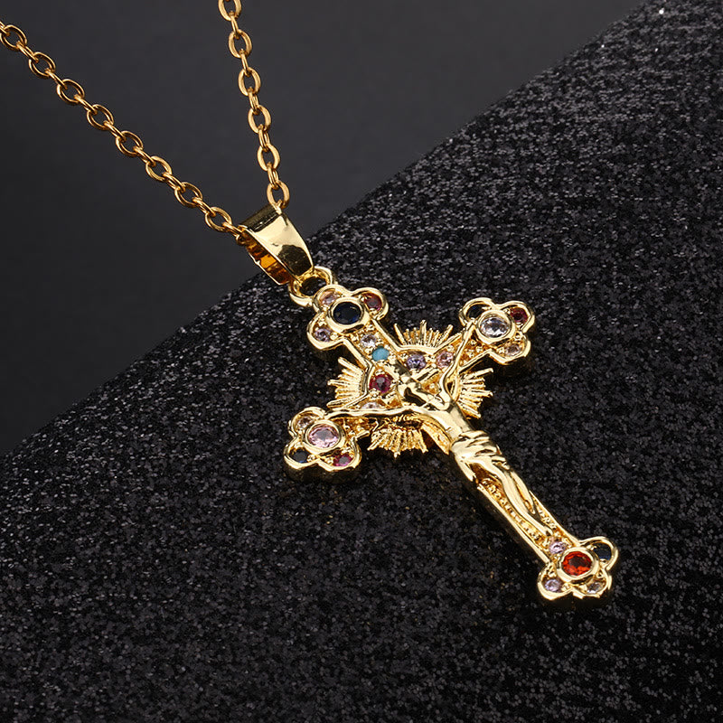 Gemstone Crucifix Pendant Necklace