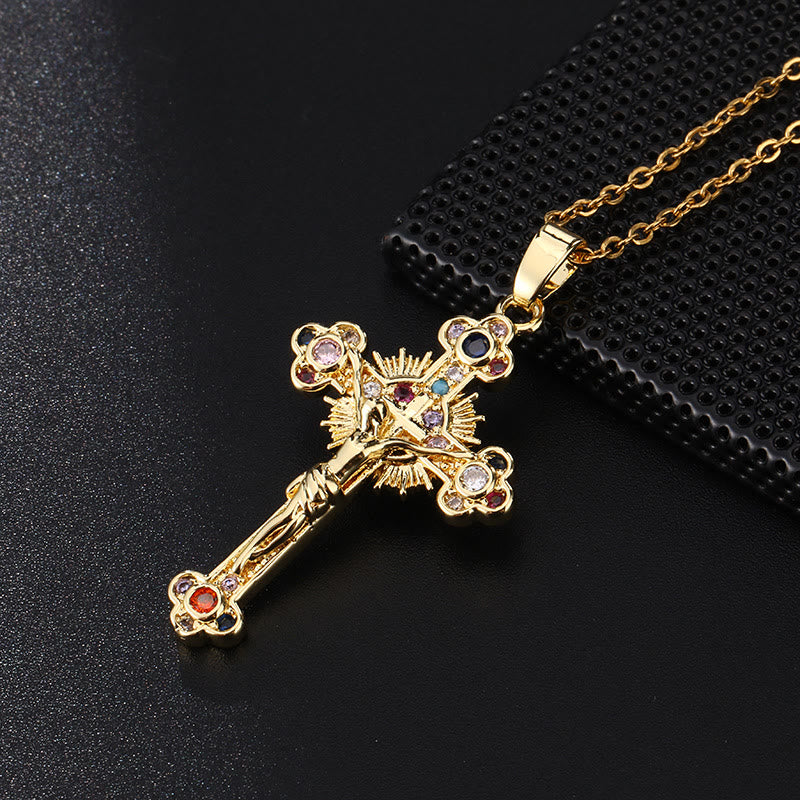 Gemstone Crucifix Pendant Necklace
