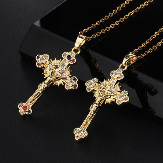 Gemstone Crucifix Pendant Necklace