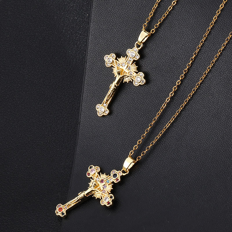 Gemstone Crucifix Pendant Necklace