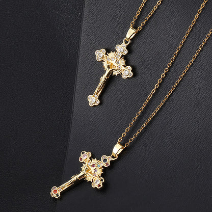 Gemstone Crucifix Pendant Necklace