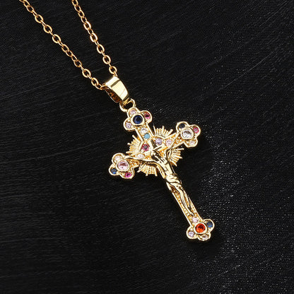 Gemstone Crucifix Pendant Necklace