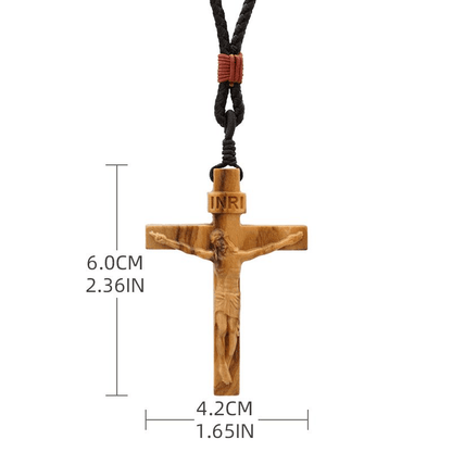 Wooden Jesus Crucifix Pendant Necklace