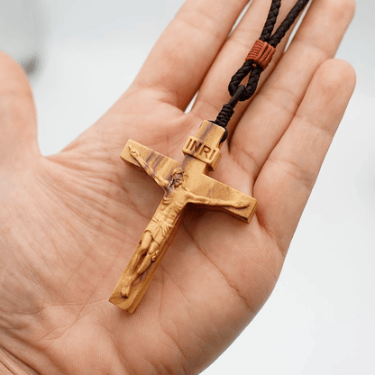 Wooden Jesus Crucifix Pendant Necklace