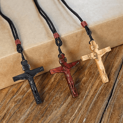 Wooden Jesus Crucifix Pendant Necklace