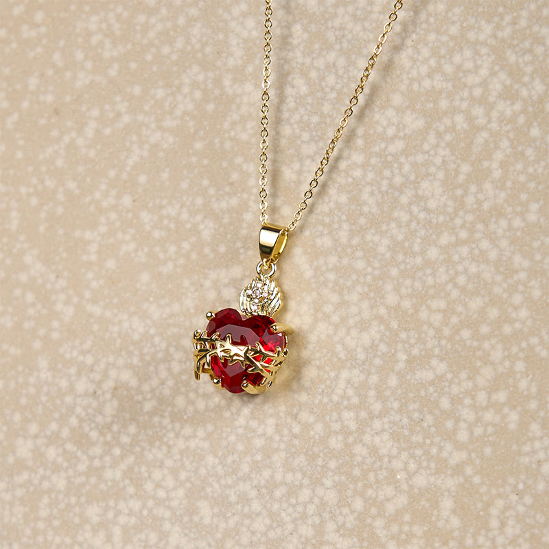 Red Gemstone Sacred Heart Necklace