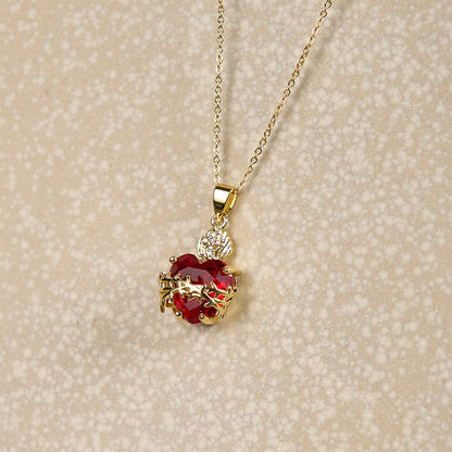 Red Gemstone Sacred Heart Necklace