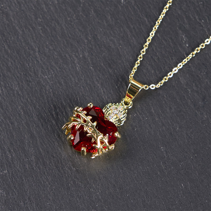 Red Gemstone Sacred Heart Necklace