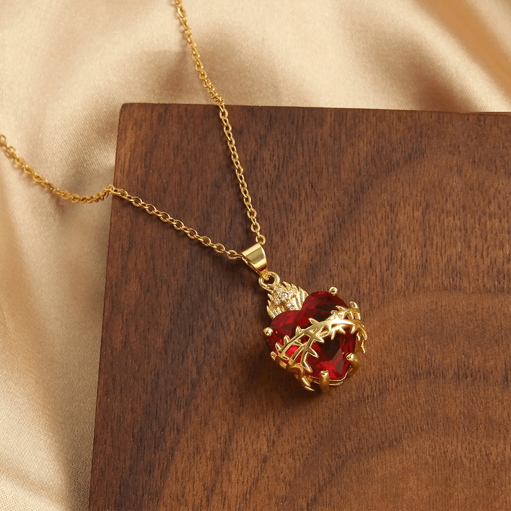 Red Gemstone Sacred Heart Necklace