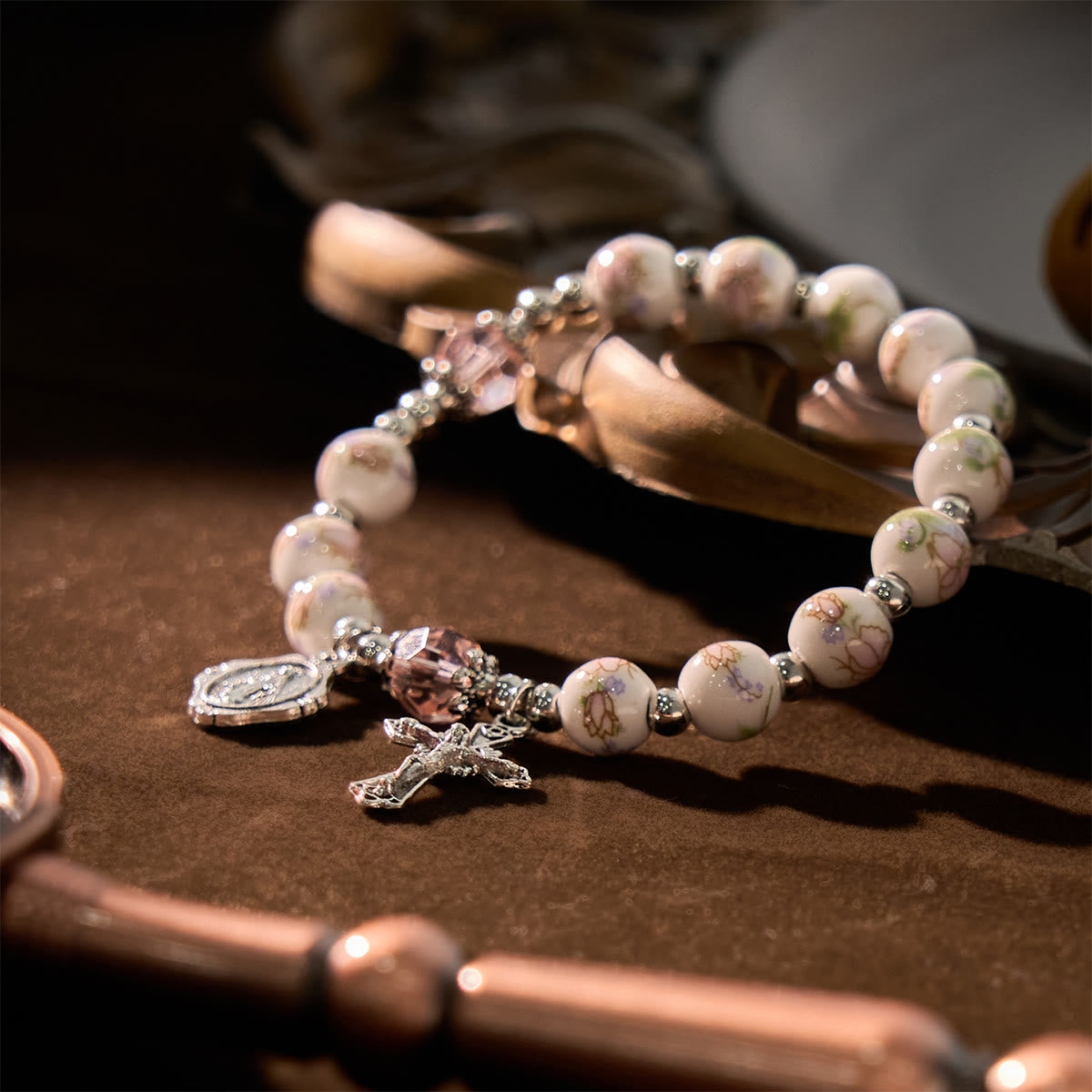 Floral Ceramic Miraculous Medal Bracelet
