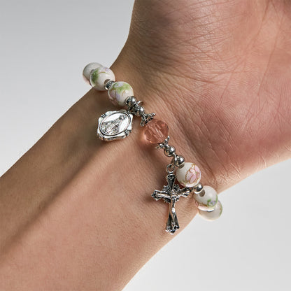 Floral Ceramic Miraculous Medal Bracelet