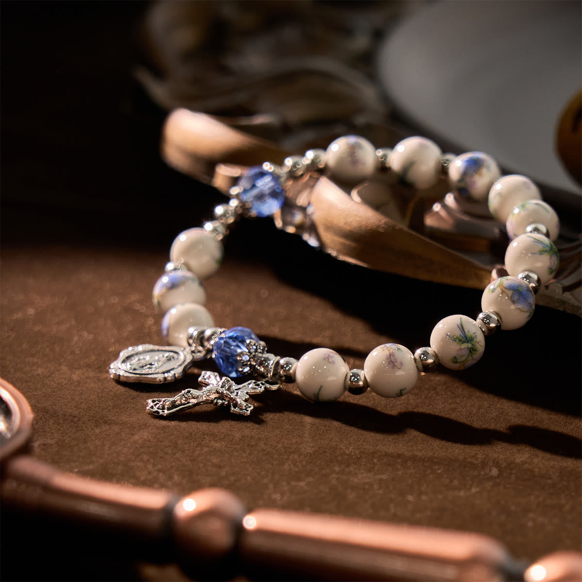 Floral Ceramic Miraculous Medal Bracelet
