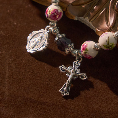 Floral Ceramic Miraculous Medal Bracelet