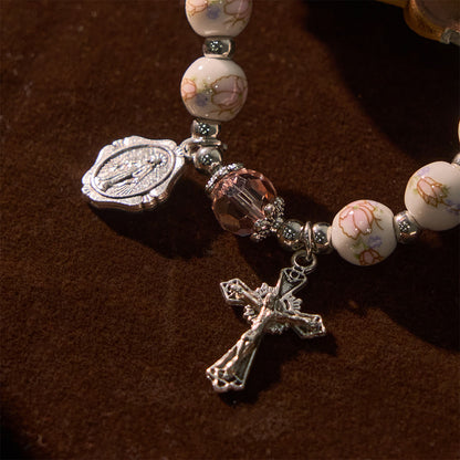 Floral Ceramic Miraculous Medal Bracelet