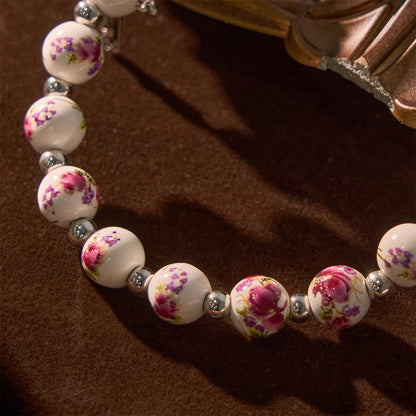 Floral Ceramic Miraculous Medal Bracelet