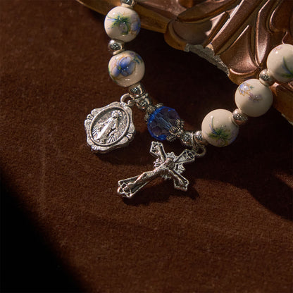 Floral Ceramic Miraculous Medal Bracelet