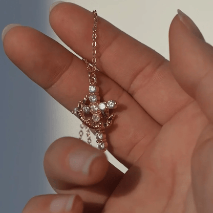 Crowned Cross Necklace and Earring Set