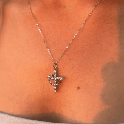 Crowned Cross Necklace and Earring Set