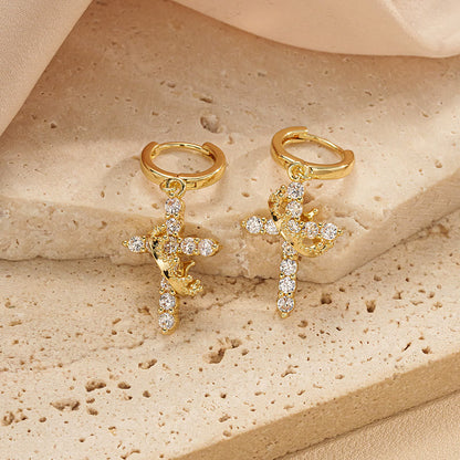 Crowned Cross Necklace and Earring Set
