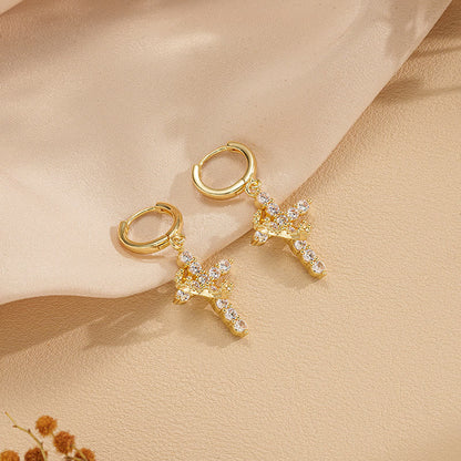 Crowned Cross Necklace and Earring Set