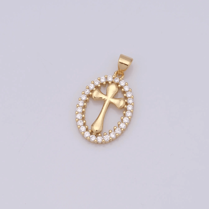 Oval Cross Necklace with Crystal Halo