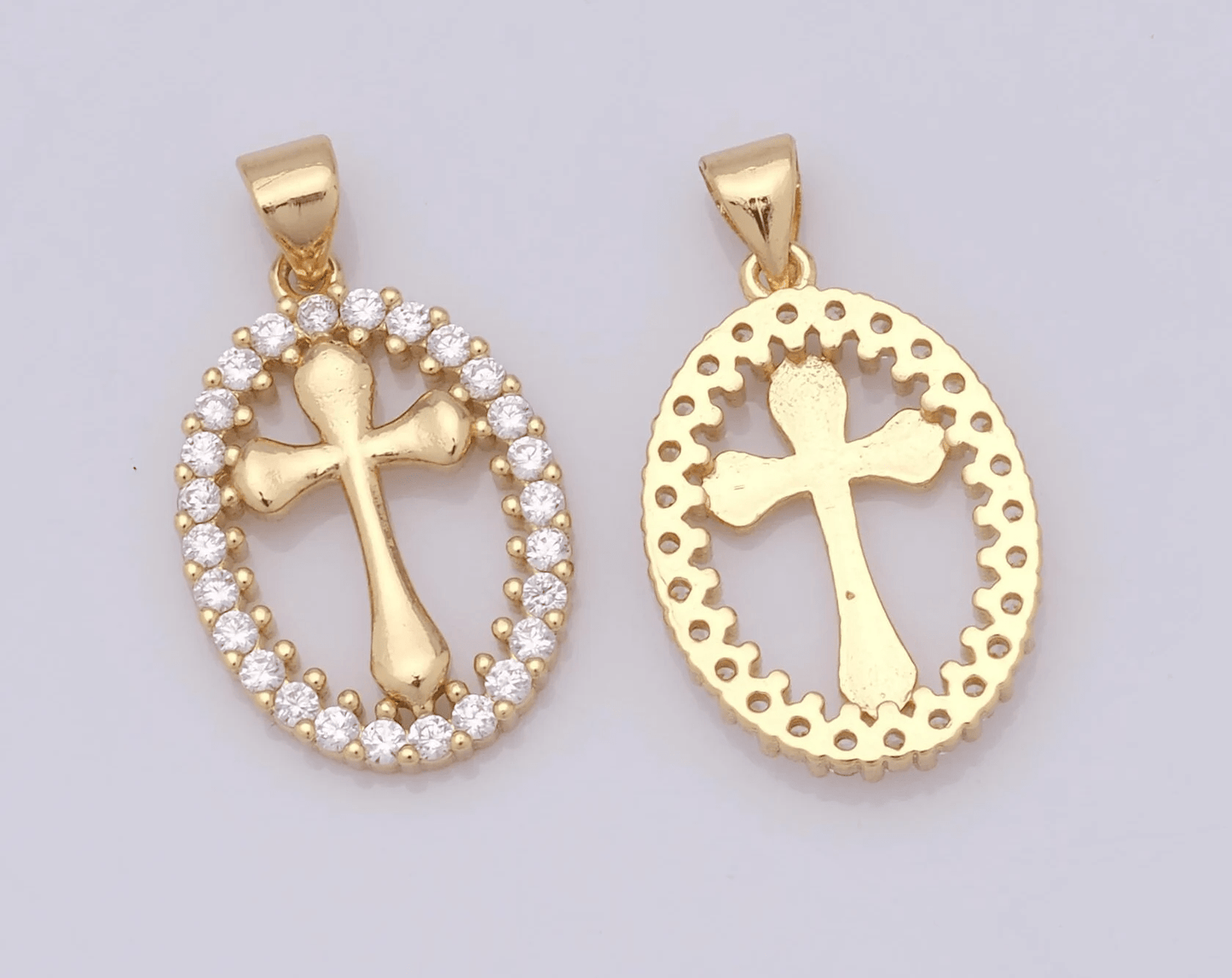 Oval Cross Necklace with Crystal Halo